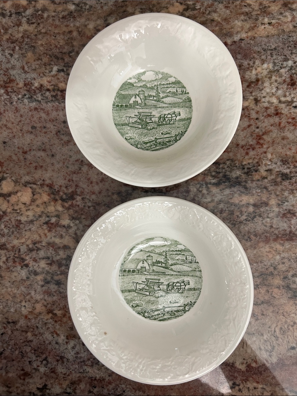 Vintage Homer Laughlin Pastoral Pattern Set of 2 Bowls Cream w/Green Motif